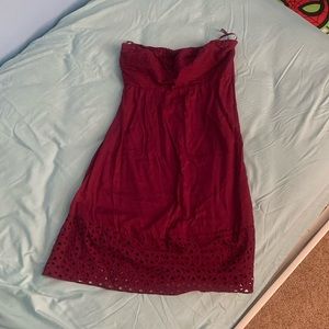 The limited strapless Maroon dress